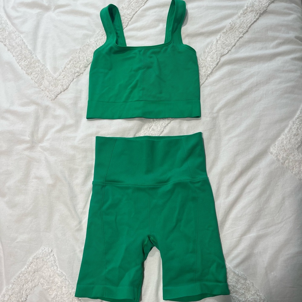 Green Workout Set- Small shorts, Medium top